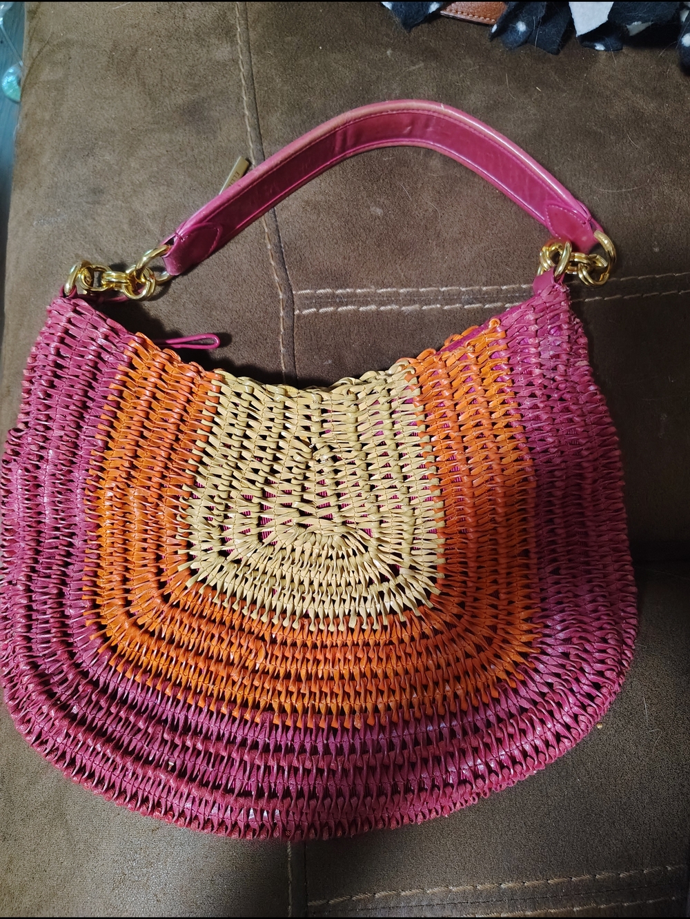 Elliott Lucca Straw Woven Hobo Bag - Pink, Orange & Cream - Picture 3 of 4
